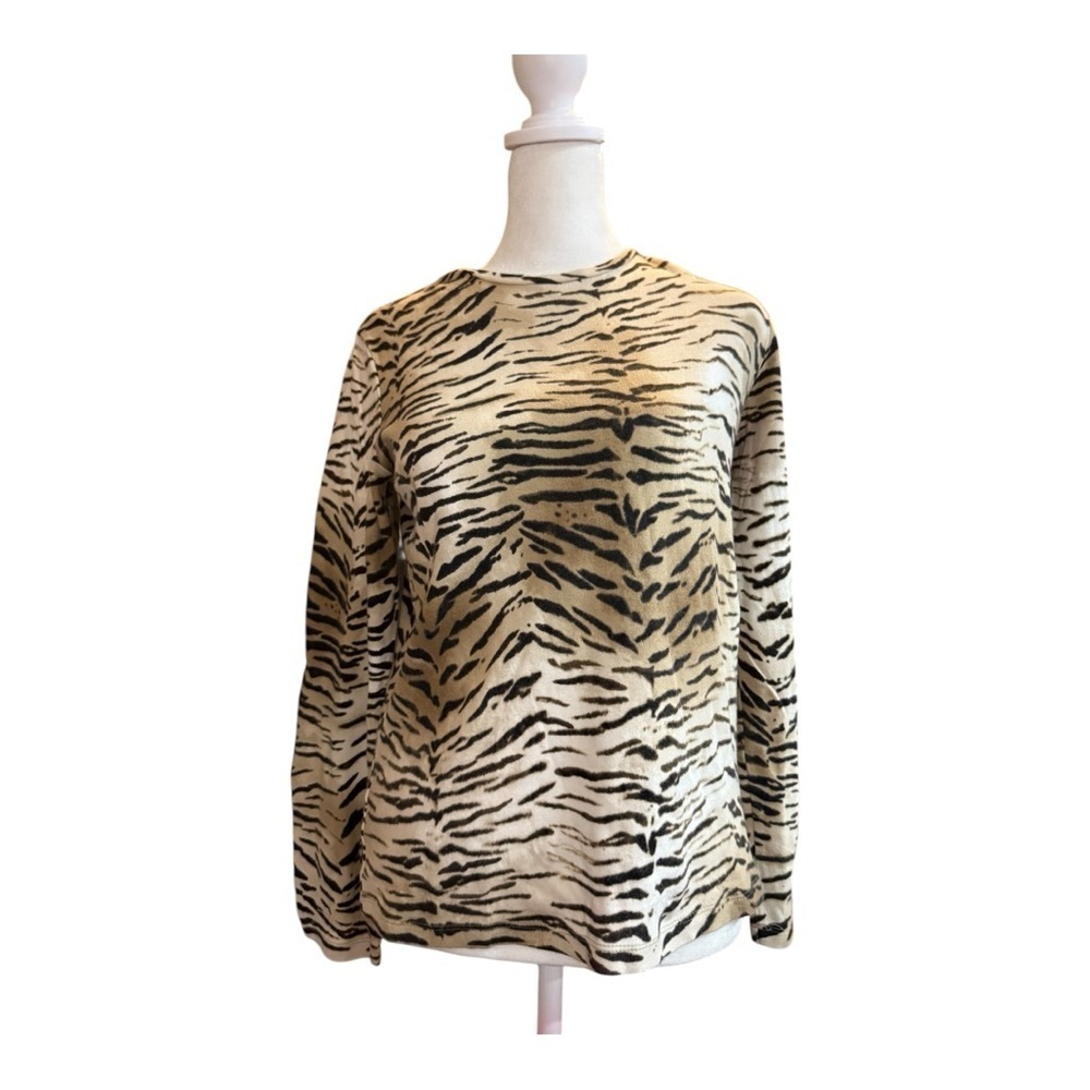 Jones New York Signature Animal Print Long Sleeve Tee Top Medium Mob Wife